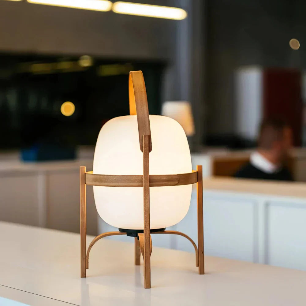 Japandi Tafellamp – Draagbare Glazen Lantaarnlamp voor Sfeervolle Verlichting