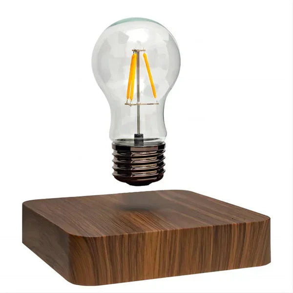 Zwevende Gloeilamp met Walnoot Houten Basis – LevitaLux