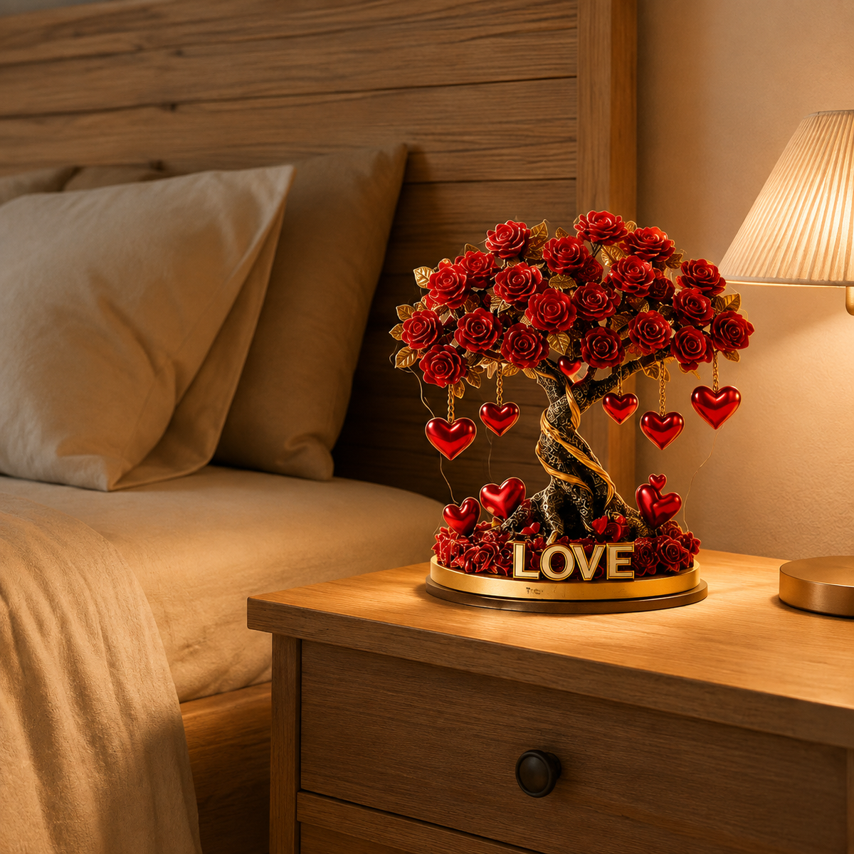 NOBLEHEART GEM – Elegante rozenboom van kristal in de vorm van een hart met gouden basis