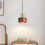 Japanse Cilinder Hanglamp – Minimalistische Messing & Houten LED Hanglamp
