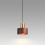 Japanse Cilinder Hanglamp – Minimalistische Messing & Houten LED Hanglamp