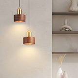 Japanse Cilinder Hanglamp – Minimalistische Messing & Houten LED Hanglamp