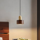 Japanse Cilinder Hanglamp – Minimalistische Messing & Houten LED Hanglamp