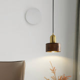 Japanse Cilinder Hanglamp – Minimalistische Messing & Houten LED Hanglamp