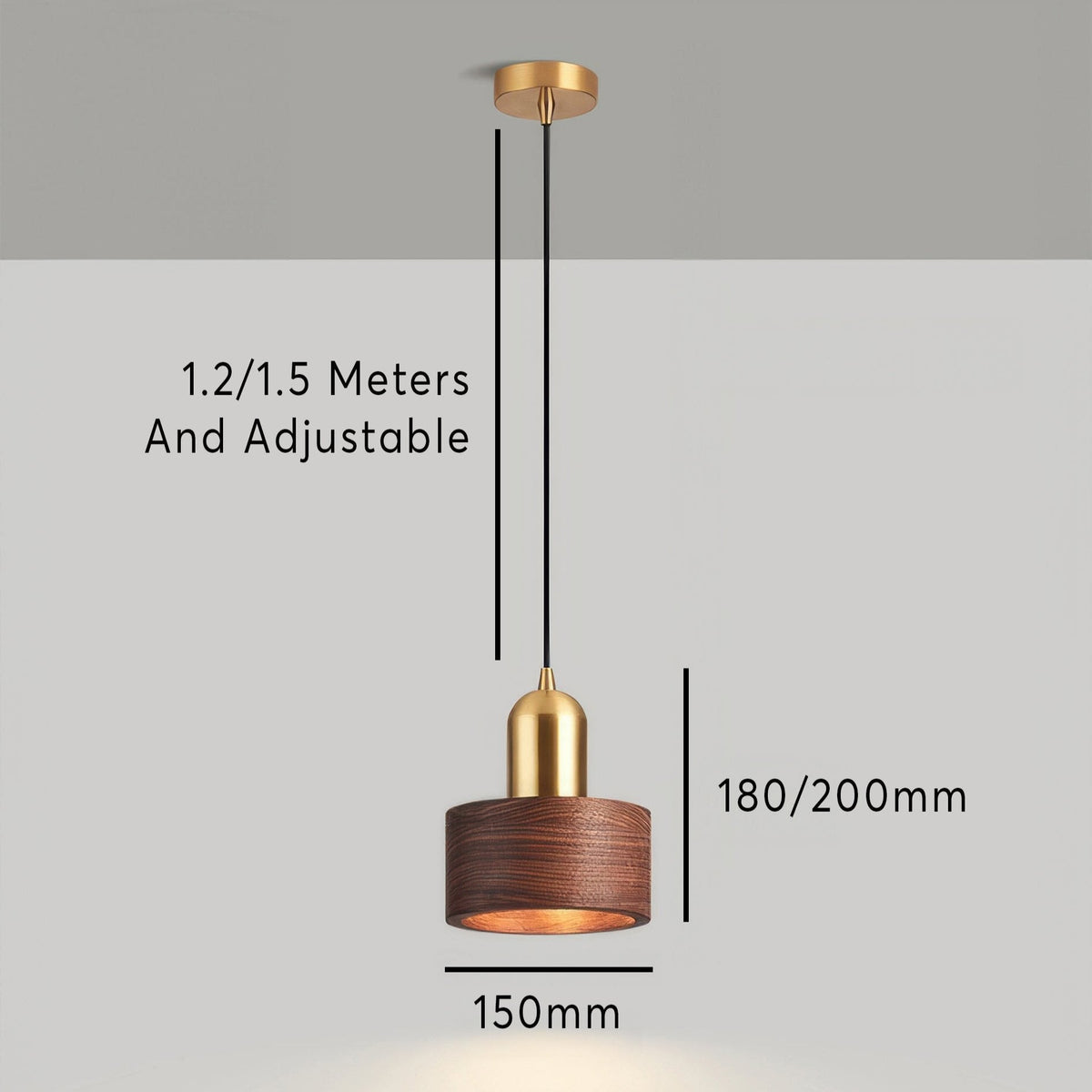 Japanse Cilinder Hanglamp – Minimalistische Messing & Houten LED Hanglamp