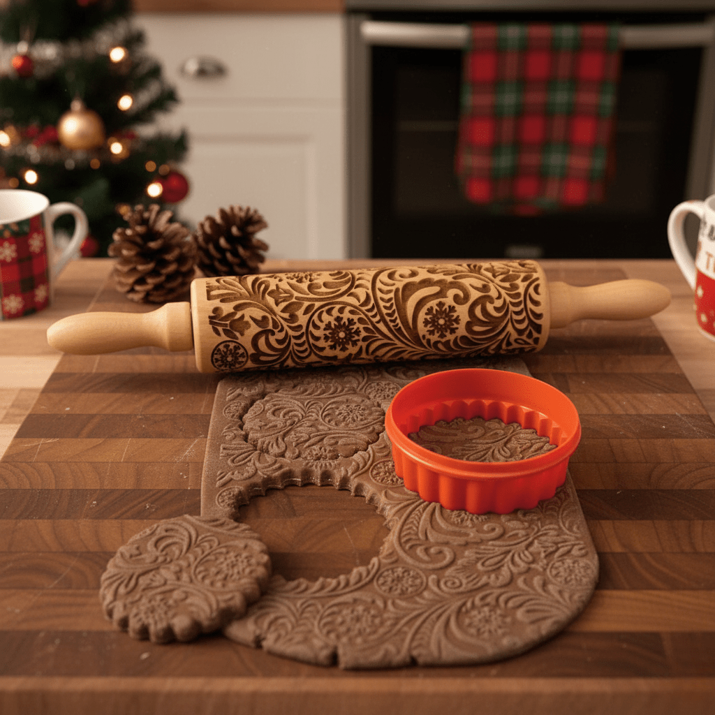 PATTERNPIN – Handgemaakte deegroller met decoratief kerstmotief