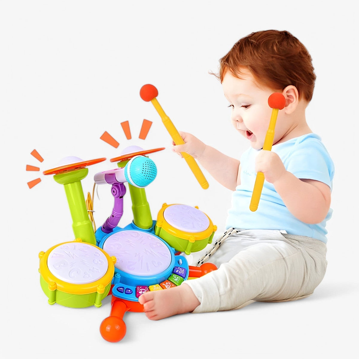 Interactieve Leer-Drommelset met Microfoon voor Peuters – RitmePlezier Mini