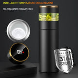 ThermoBrew | Isolerende fles met LED-temperatuurindicator & theefilter | 450 ml | Roestvrij staal 304 | Zwart