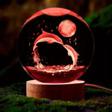 Mariluna Kristallen Bol Dolfijn | 3D-Lasergravure & LED-Basis | Maan- & Zee Motief