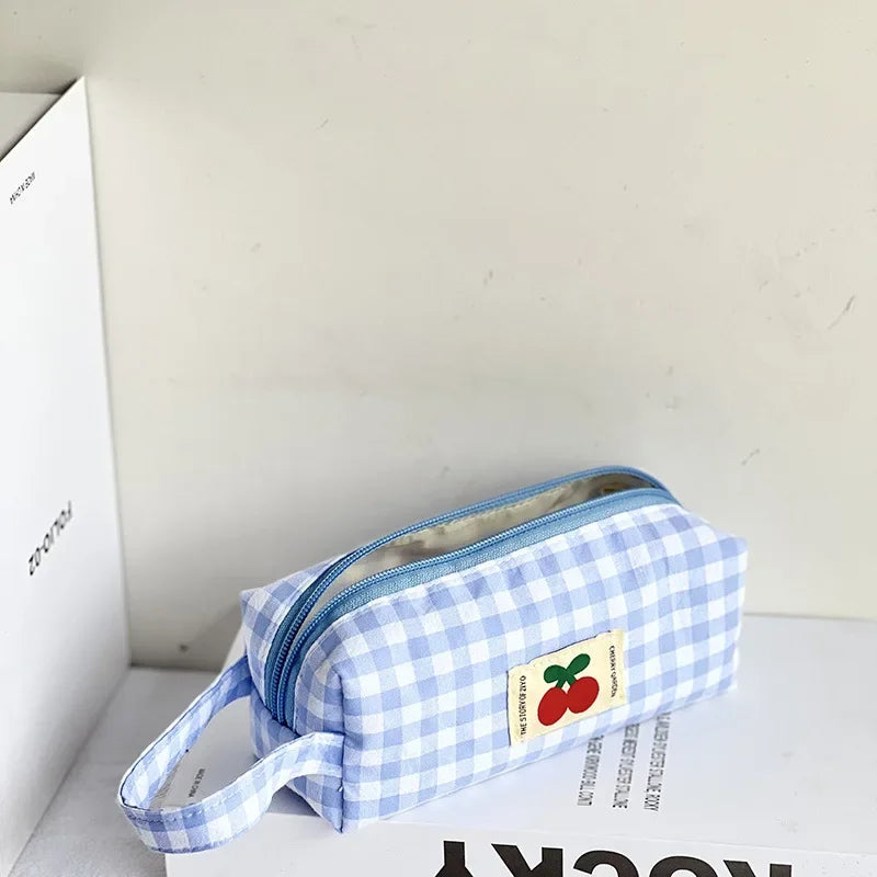 Kawaii geborduurde etui met kersenprint | Pennenzak | Japanse opbergcase voor schoolbenodigdheden