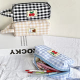 Kawaii geborduurde etui met kersenprint | Pennenzak | Japanse opbergcase voor schoolbenodigdheden