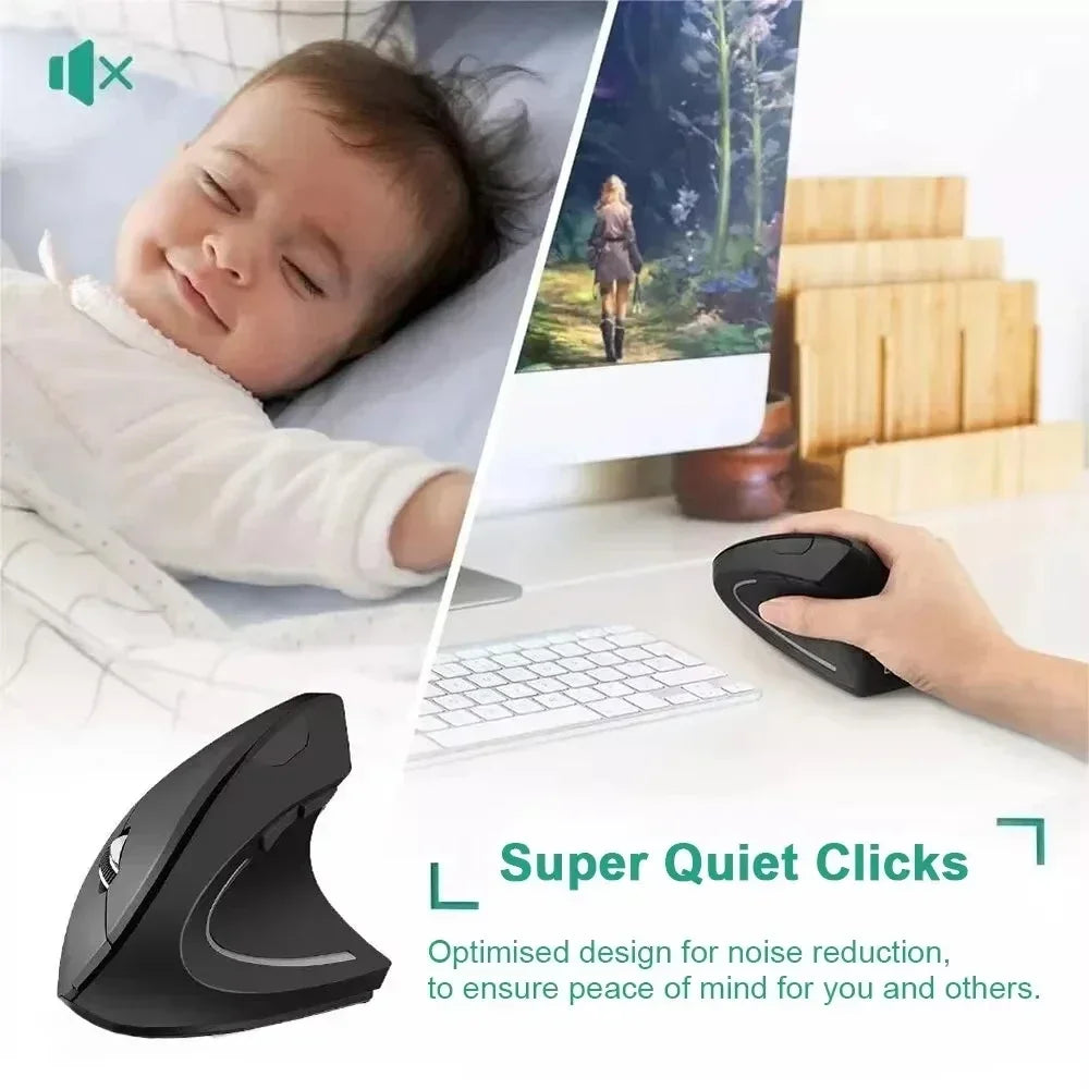 Silentix Verticale Ergonomische Muis 2.4GHz 3 DPI Instellingen | Ergonomische Muis | Optische Draadloze Muis voor Laptop & Desktop Computer