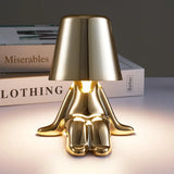 Designer LED tafellamp zittende man met glanzende afwerking