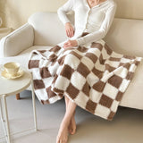 Pandaluna Knuffeldeken Flanel met Ruitpatroon | Zacht & Ademend | Voor Bank, Bed & Kantoor | Wasmachinebestendig | Roze/Wit