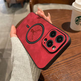 Luxueuze Hertenleer Apple iPhone Hoes | Magnetische Telefoonhoes, Draadloze Case, MagSafe, Draadloos Laden, Beschermhoes, Cover iPhone 15, 14, 13 Pro Max Plus