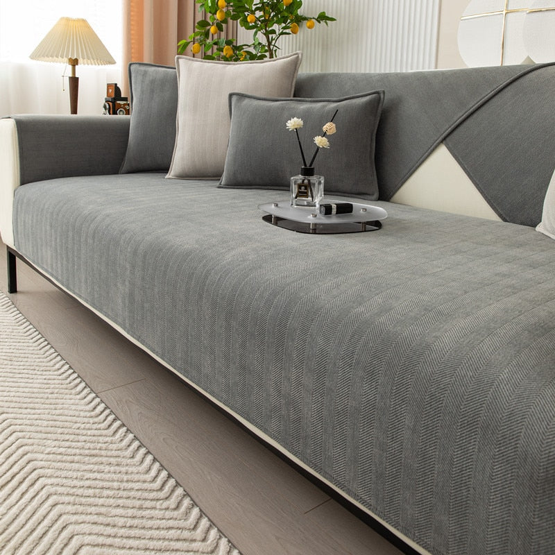 Chenille-bankbeschermers met visgraatstructuur – VeluraShield