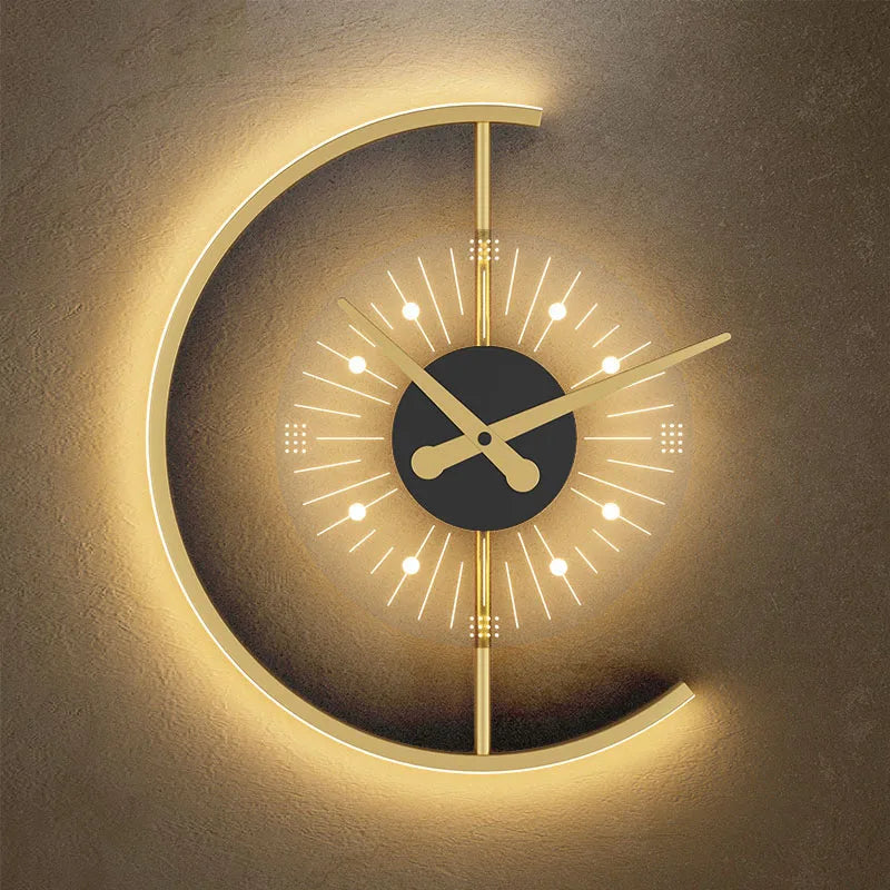 Moderne Gouden Verlichte Klok - Elysium