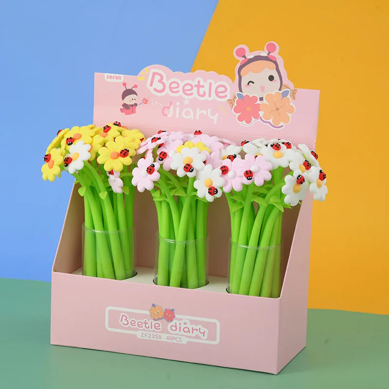 3x buigzame gelpennen in bloemenvorm | Pennen | Kawaii schrijfgerei voor kinderen of als prijsjes
