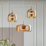 Glazen LED hanglamp in moderne stijl - minimalistische kap en gouden afwerking