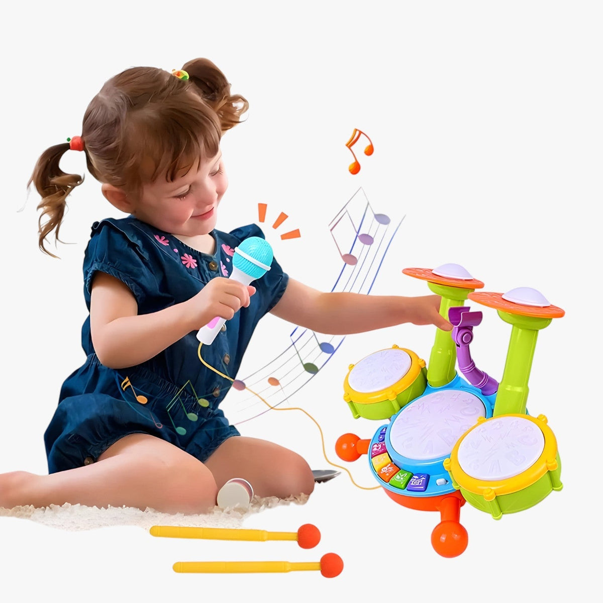 Interactieve Leer-Drommelset met Microfoon voor Peuters – RitmePlezier Mini
