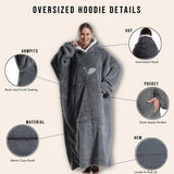 CozyHaven XXL Kapuzendecke | Zachte Sherpa Draagbare Deken met Mouwen & Zak | 140 cm | Unisex Winter Knuffeldeken
