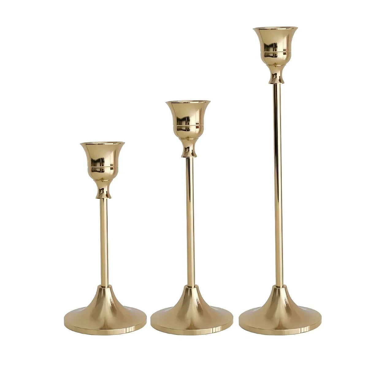 Set Van 3 Vintage Elegante Metalen En Aluminium Tafelblad Kandelaars