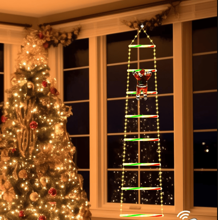 HOHOCLIMB – Geanimeerde kerstman die een ladder opklimt, LED-kerstdecoratie