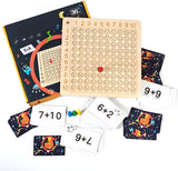Leer spel Houten bord voor vermenigvuldiging 1–10 met kaarten & dobbelstenen