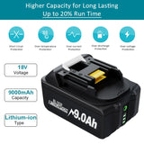 PowerCore 18V Accu 9.0 Ah 9000mAh Compatibel met Makita BL1850B BL1860 BL1830 LXT400 | Accu Batterij | Oplaadbare Batterij Voor Makita Boormachine & Gereedschap