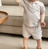 Zomerset Polo met Korte Broek - Beau Jongens, Blauw/Beige/Groen, Katoen, Maat 0-5 Jaar