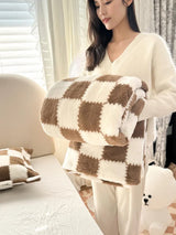 Pandaluna Knuffeldeken Flanel met Ruitpatroon | Zacht & Ademend | Voor Bank, Bed & Kantoor | Wasmachinebestendig | Roze/Wit