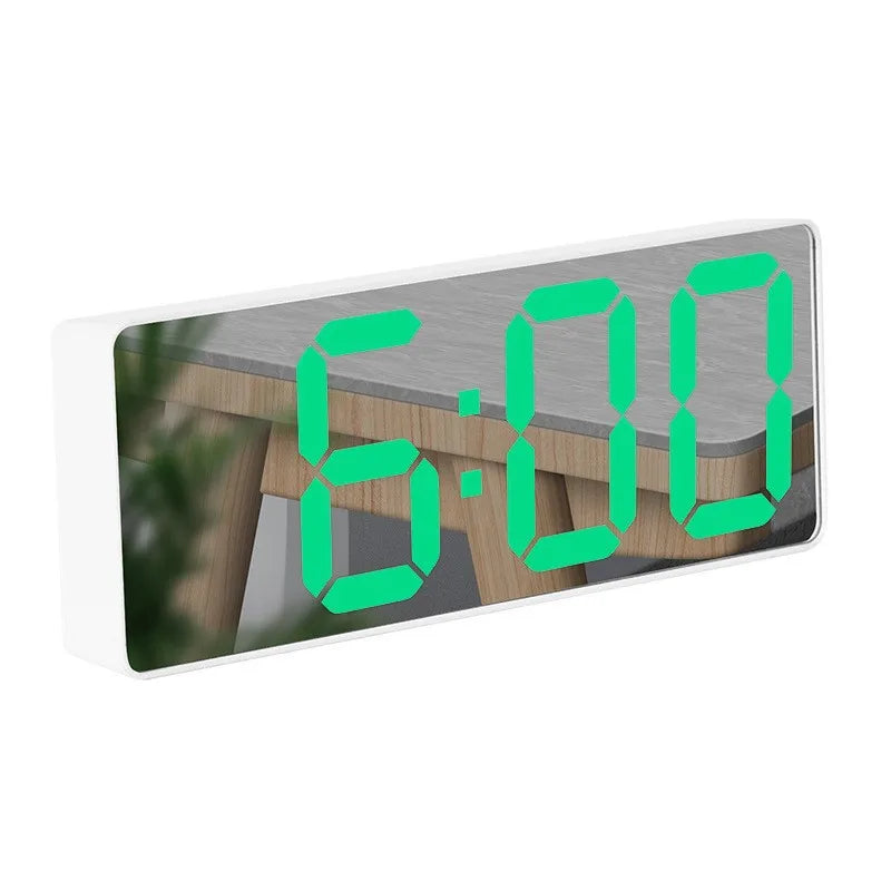 Moderne Elektronische Spiegelwekker met LED-display, Alarmfunctie en Temperatuurweergave – Stijlvol Digitale Klok voor Slaapkamer en Kantoor