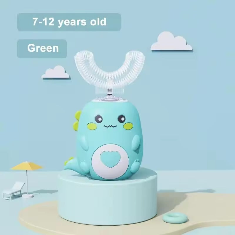 U-vormige Kinder tandenborstel met geluidsreiniging en siliconen opzetstuk