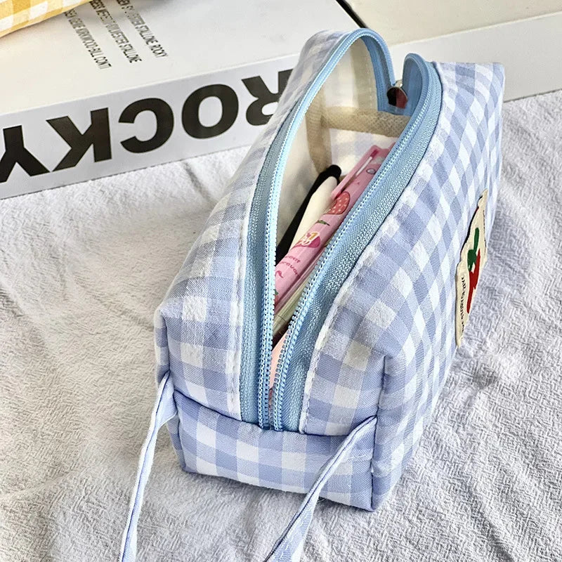 Kawaii geborduurde etui met kersenprint | Pennenzak | Japanse opbergcase voor schoolbenodigdheden