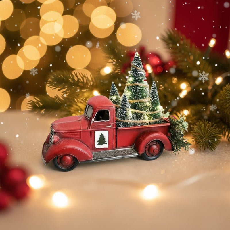 YULEYARDER – Vintage Rode Truck Ornament met Mini Boom voor Feestelijke Decoratie
