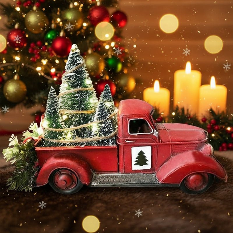 YULEYARDER – Vintage Rode Truck Ornament met Mini Boom voor Feestelijke Decoratie