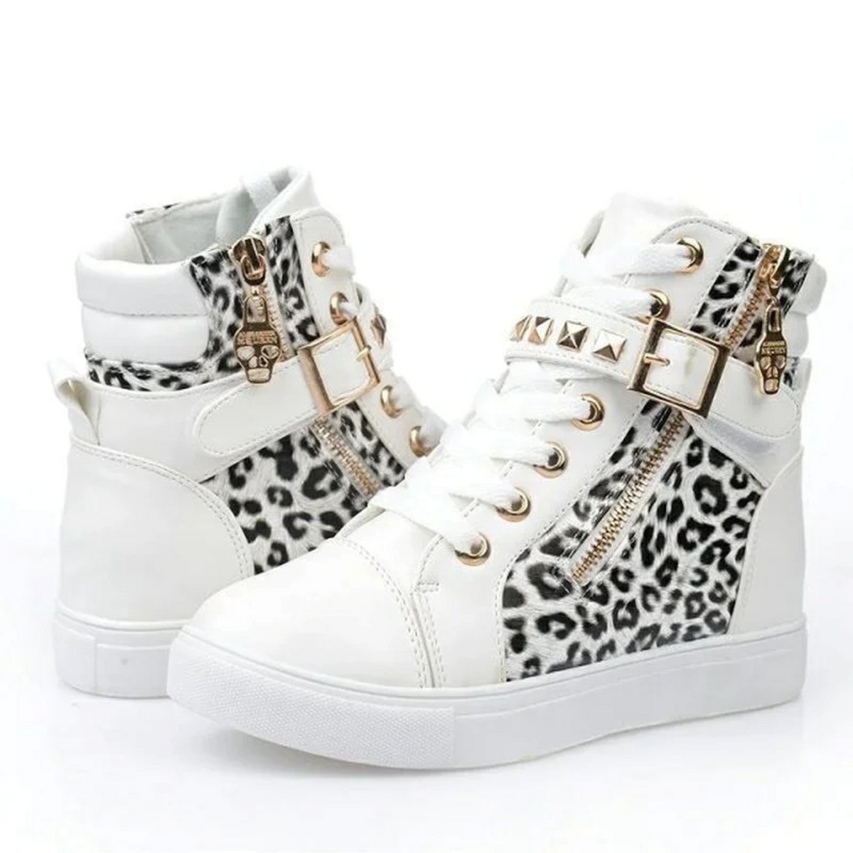 Witte Hoge Leren Sneakers met Rits voor Dames – Ava
