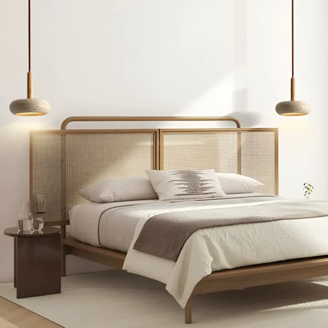 LED Retro Japanse Lamp | TranquilHalo | Verstelbare Hanghoogte | Geel Grottensteen & Hout | Ø 15cm Hanger | Max 2m Snoer | Eenvoudige Montage | Rustgevend Ontwerp