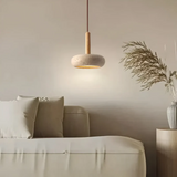 LED Retro Japanse Lamp | TranquilHalo | Verstelbare Hanghoogte | Geel Grottensteen & Hout | Ø 15cm Hanger | Max 2m Snoer | Eenvoudige Montage | Rustgevend Ontwerp