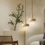LED Retro Japanse Lamp | TranquilHalo | Verstelbare Hanghoogte | Geel Grottensteen & Hout | Ø 15cm Hanger | Max 2m Snoer | Eenvoudige Montage | Rustgevend Ontwerp
