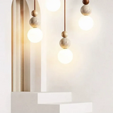 Moderne Travertin- en Mahonie Hanglamp - NaturaLuxe
