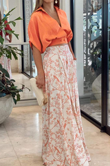 Xandra | Comfortabele Tweedelige Set | Luxe Satijnen Vrouwen Set Mandarijnrood/Zwart/Rood/Blauw | Pofmouw Crop Top & Palazzo Broek | Elegante Dameskleding S-3XL | Verfijnde Look & Ultiem Comfort