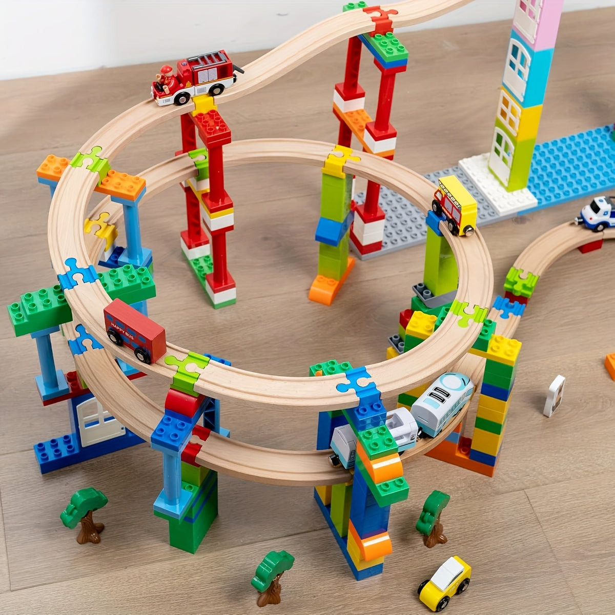 Set van 7-14 Kleurrijke Houten Spooradapters – Verstelbare Connectoren voor Modelbouw
