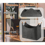 Filz-Kaminholzkorb FELDURA | Opvouwbaar | 55L Volume | Met houten handvatten & leren details | Donkergrijs