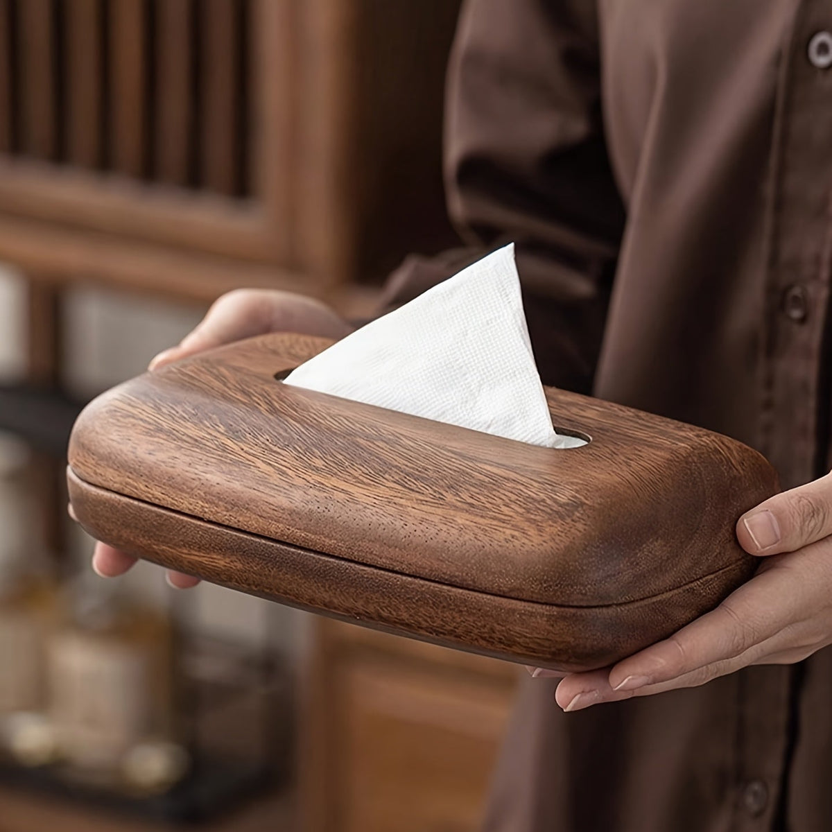 Walnoten Tissuebox Houder – Elegant en Functioneel Design