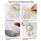 Boho Macramé Wandspiegel met Franjes – Decoratieve Spiegel met Kralen en Veren
