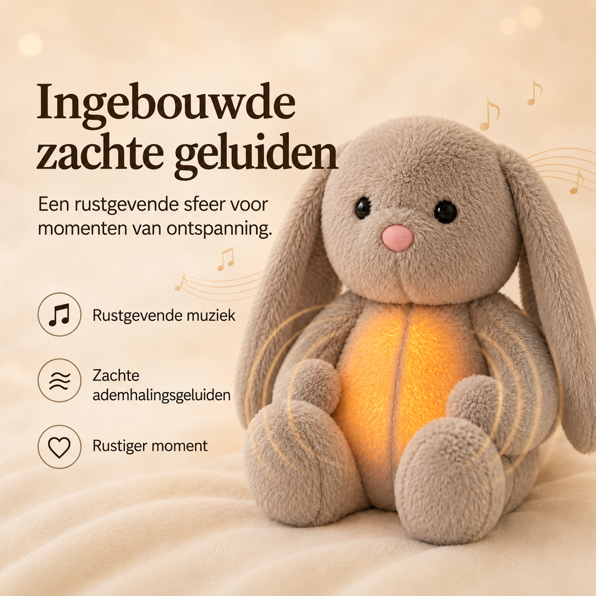 Rustgevende Knuffel met Ademhaling & Nachtlampje - Kalmerend
