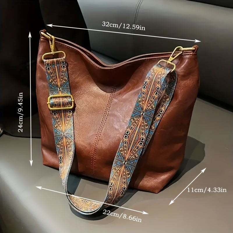 Brede Geometrische Tas – Grote Capaciteit Crossbody met Retro Vibe