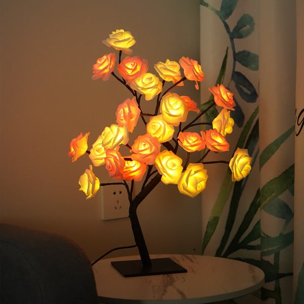 Lamp Rozenboom - Elegante LED Tafellamp | Tafellamp met Rozenbloesem | Verstelbare LED | Dimbare Sfeerverlichting | Kunststof | IP66 | Uniek Design | Romantische Tafellamp | Decoratieve Verlichting | Moderne Elegantie