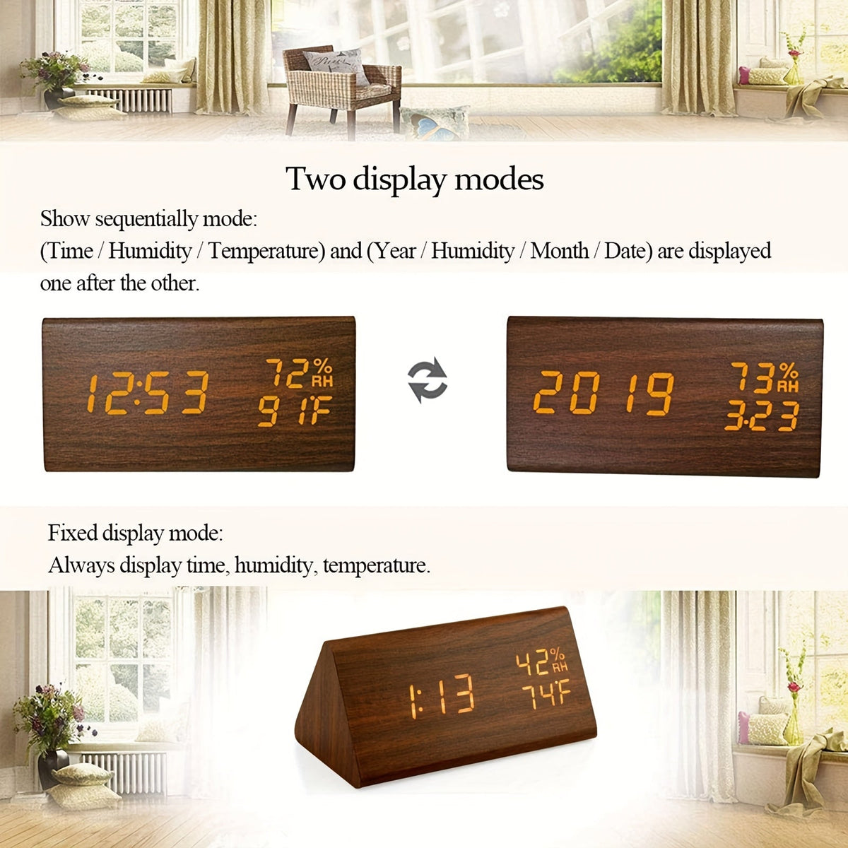 TriWood LED Wekker – Functioneel en Minimalistisch Design
